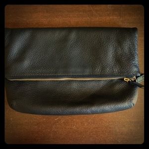 SALE! Talbots Black Leather Foldover Clutch